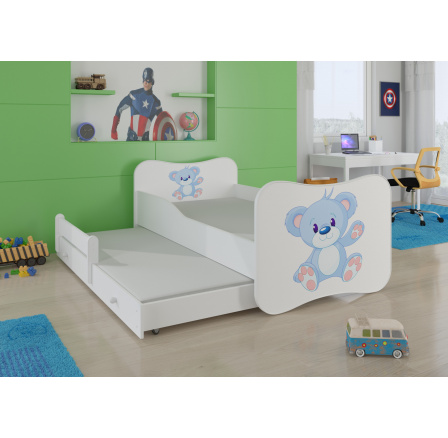 Postel dětská vyvýšená 2 místná GONZALO II BLUE BEAR 160x80 Bílá s matracemi