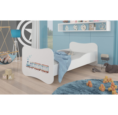 Dětská postel GONZALO s matrací, 140x70 cm, Bílá/Railway