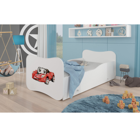 Dětská postel GONZALO s matrací a šuplíkem, 160x80 cm, Bílá/Red Car