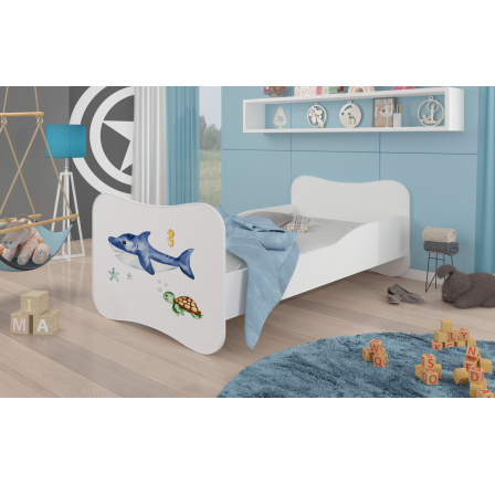 Dětská postel GONZALO s matrací, 140x70 cm, Bílá/Sea Animals