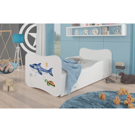 Dětská postel GONZALO s matrací a šuplíkem, 140x70 cm, Bílá/Sea Animals