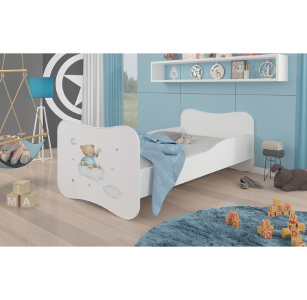 Dětská postel GONZALO s matrací, 160x80 cm, Bílá/Teddy Bear and Cloud