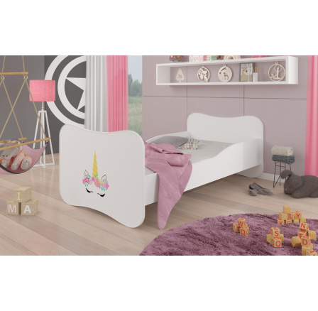 Dětská postel GONZALO s matrací, 140x70 cm, Bílá/Unicorn