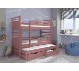 Postel patrová 3 místná HIPPO 180x80 Pink s matracemi
