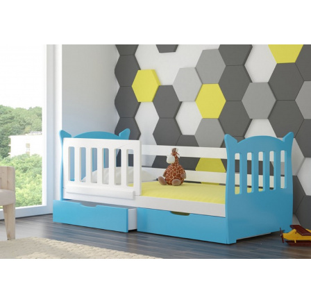 Dětská postel LENA s matrací, Bílá/Modrá