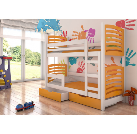 Dětská patrová postel OSUNA se šuplíky, včetně matrací, Bílá/Oranžová