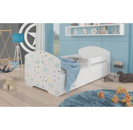 Postel dětská PEPE GALAXY 160x80 Bílá s matrací, zábranou a zásuvkou