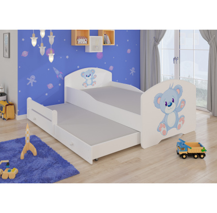 Postel dětská vyvýšená 2 místná PEPE II BLUE BEAR 160x80 Bílá s matracemi