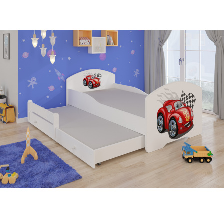 Postel dětská vyvýšená 2 místná PEPE II CAR ZIGZAG 160x80 Bílá s matracemi