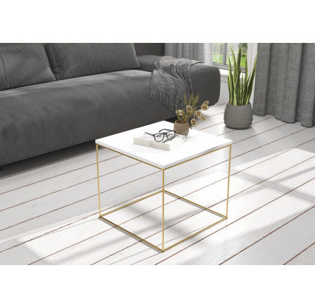 Konferenční stolek ELENA 50x50 Zlatá+Bílá