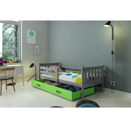Dětská postel CARINO 90x200 cm se šuplíkem, bez matrace, Grafit/Zelená