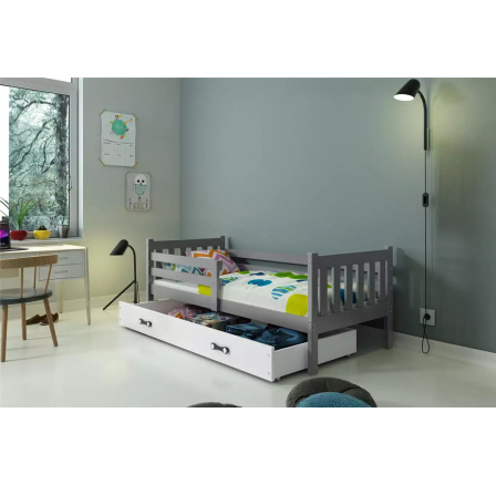 Dětská postel CARINO 90x200 cm se šuplíkem, bez matrace, Grafit/Bílá