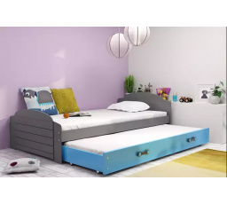 Dětská postel LILI s přistýlkou 90x200 cm, včetně matrací, Grafit/Modrá