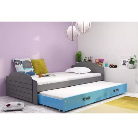 Dětská postel LILI s přistýlkou 90x200 cm, včetně matrací, Grafit/Modrá