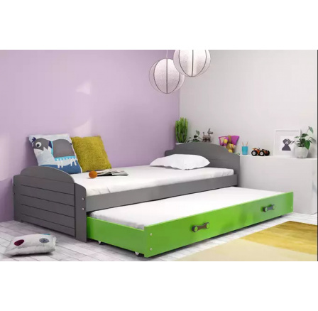 Dětská postel LILI s přistýlkou 90x200 cm, bez matrací, Grafit/Zelená