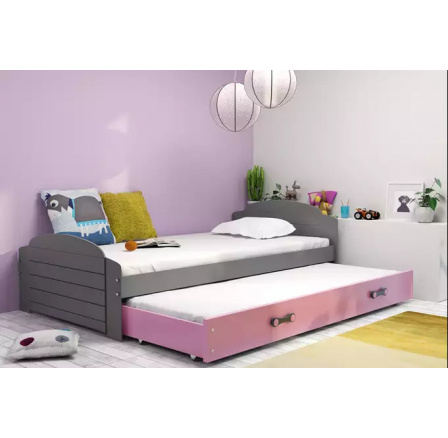 Dětská postel LILI s přistýlkou 90x200 cm, včetně matrací, Grafit/Růžová