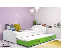 Dětská postel LILI s přistýlkou 90x200 cm, včetně matrací, Bílá/Zelená
