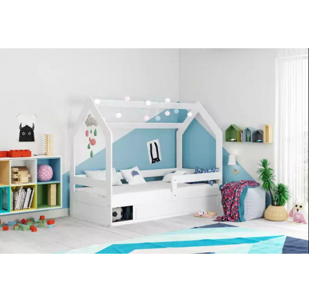 Dětská postel DOMEK s úložným prostorem s matrací, Bílá