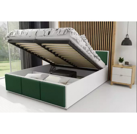 Ložnicová postel Panamax v bílé barvě, se zelenou výplní, bez matrace 160 x 200