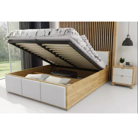 Ložnicová postel Panamax z dubu kraft, s bílou výplní, bez matrace 160 x 200