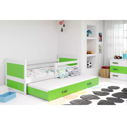 Dětská postel RICO s přistýlkou 90x200 cm, bez matrace, Bílá/Zelená