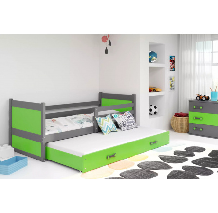 Dětská postel RICO s přistýlkou 90x200 cm, bez matrace, Grafit/Zelená