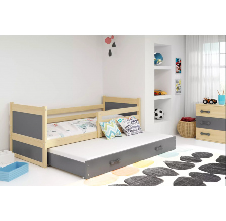 Dětská postel RICO s přistýlkou 80x190 cm, bez matrace, Přírodní/Grafit