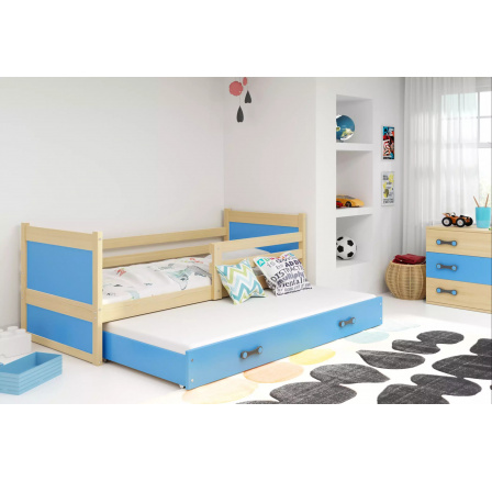 Dětská postel RICO s přistýlkou 80x190 cm, bez matrace, Přírodní/Modrá