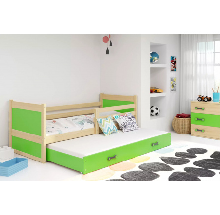 Dětská postel RICO s přistýlkou 80x190 cm, bez matrace, Přírodní/Zelená
