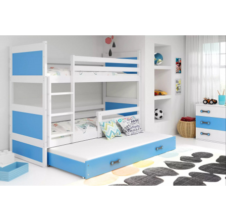 Dětská patrová postel RICO 3 s přistýlkou 80x160 cm, bez matrací, Bílá/Modrá