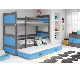 Dětská patrová postel RICO 3 s přistýlkou 80x190 cm, bez matrací, Grafit/Modrá
