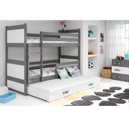 Dětská patrová postel RICO 3 s přistýlkou 90x200 cm, bez matrací, Grafit/Bílá