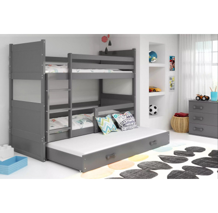 Dětská patrová postel RICO 3 s přistýlkou 90x200 cm, bez matrací, Grafit/Grafit