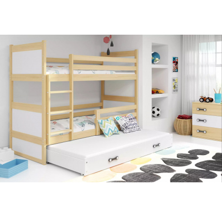 Dětská patrová postel RICO 3 s přistýlkou 80x190 cm, bez matrací, Přírodní/Bílá
