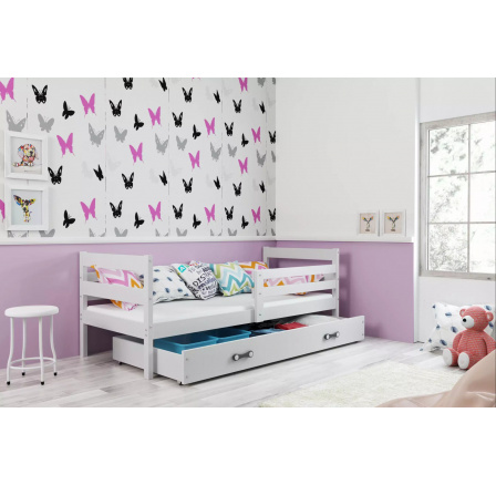 Dětská postel ERYK 90x200 cm se šuplíkem, bez matrace, Bílá/Bílá