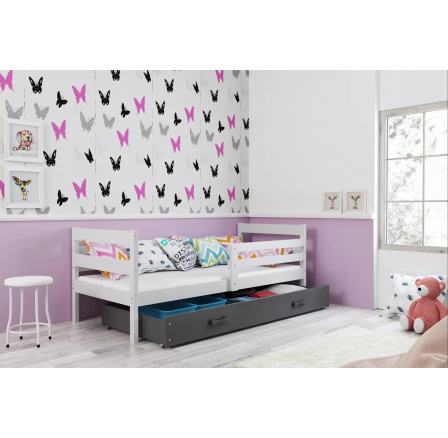 Dětská postel ERYK 90x200 cm se šuplíkem, bez matrace, Bílá/Grafit