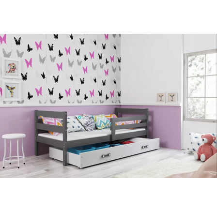 Dětská postel ERYK 90x200 cm se šuplíkem, bez matrace, Grafit/Bílá
