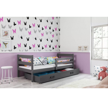 Dětská postel ERYK 90x200 cm se šuplíkem, bez matrace, Grafit/Grafit