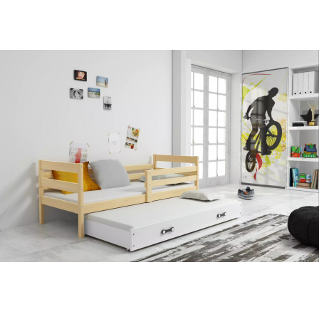 Dětská postel ERYK s přistýlkou 90x200 cm, bez matrací, Přírodní/Bílá