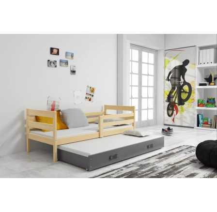 Dětská postel ERYK s přistýlkou 90x200 cm, bez matrací, Přírodní/Grafit