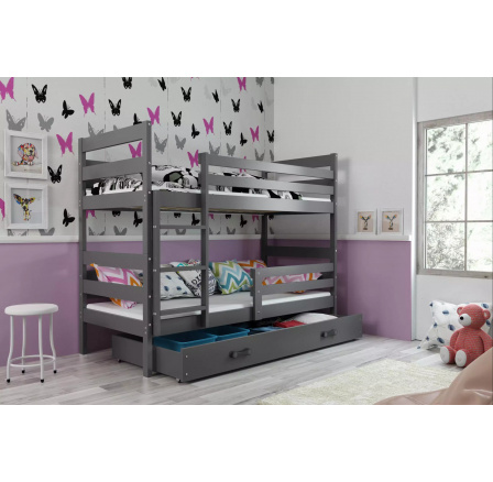 Dětská patrová postel ERYK se šuplíkem 90x200 cm, bez matrací, Grafit/Grafit