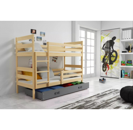 Dětská patrová postel ERYK se šuplíkem 80x190 cm, bez matrací, Přírodní/Grafit