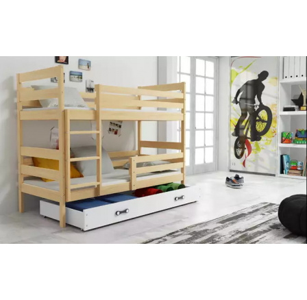 Dětská patrová postel ERYK se šuplíkem 80x190 cm, bez matrací, Přírodní/Bílá