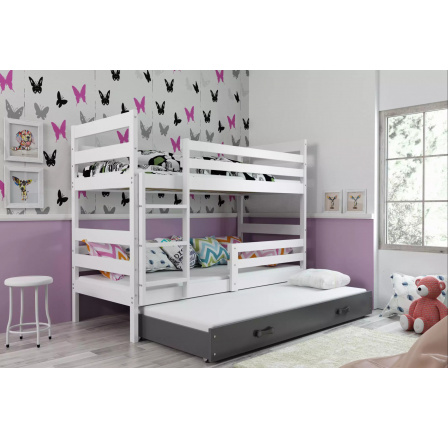 Dětská patrová postel ERYK 3 s přistýlkou 80x190 cm, bez matrací, Bílá/Grafit