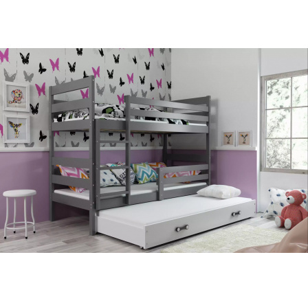 Dětská patrová postel ERYK 3 s přistýlkou 80x160 cm, bez matrací, Grafit/Bílá