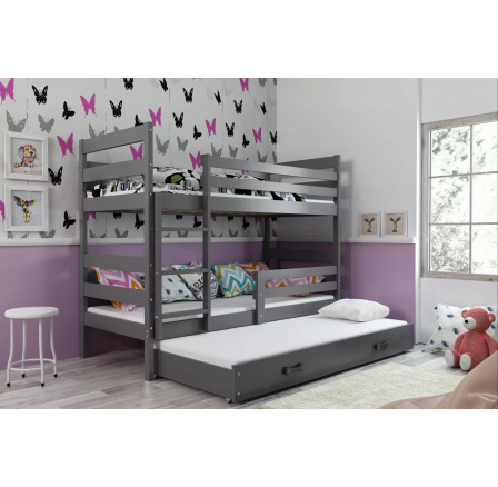 Dětská patrová postel ERYK 3 s přistýlkou 90x200 cm, bez matrací, Grafit/Grafit