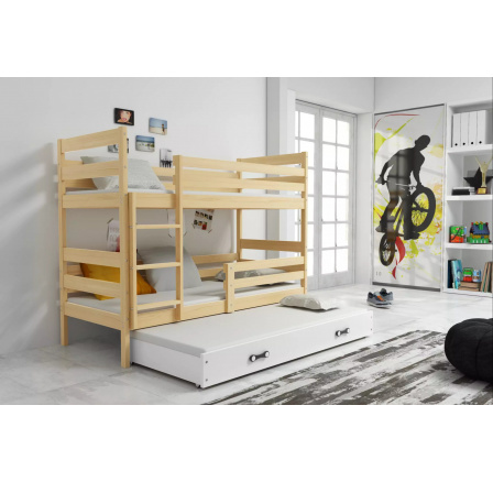 Dětská patrová postel ERYK 3 s přistýlkou 80x160 cm, bez matrací, Přírodní/Bílá