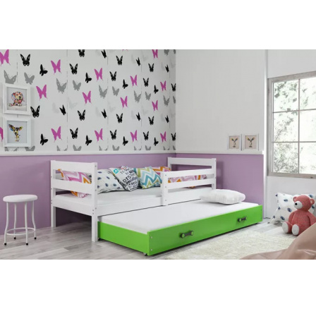 Dětská postel ERYK s přistýlkou 80x190 cm, včetně matrací, Bílá/Zelená