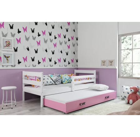 Dětská postel ERYK s přistýlkou 80x190 cm, včetně matrací, Bílá/Růžová