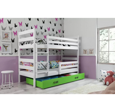 Dětská patrová postel ERYK se šuplíkem 80x190 cm, včetně matrací, Bílá/Zelená